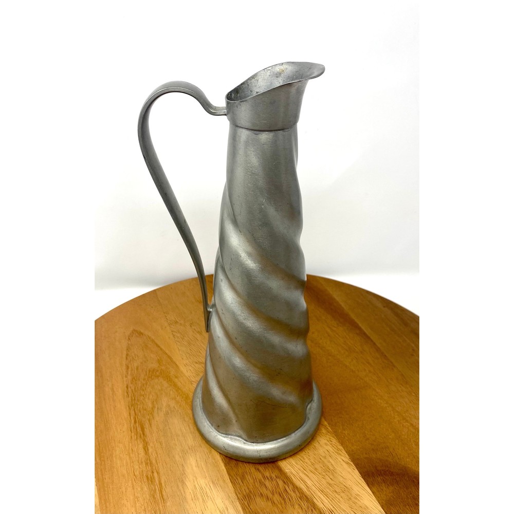 Vintage Savo Norway Twisted Tin Pitcher w Handle 11.25"